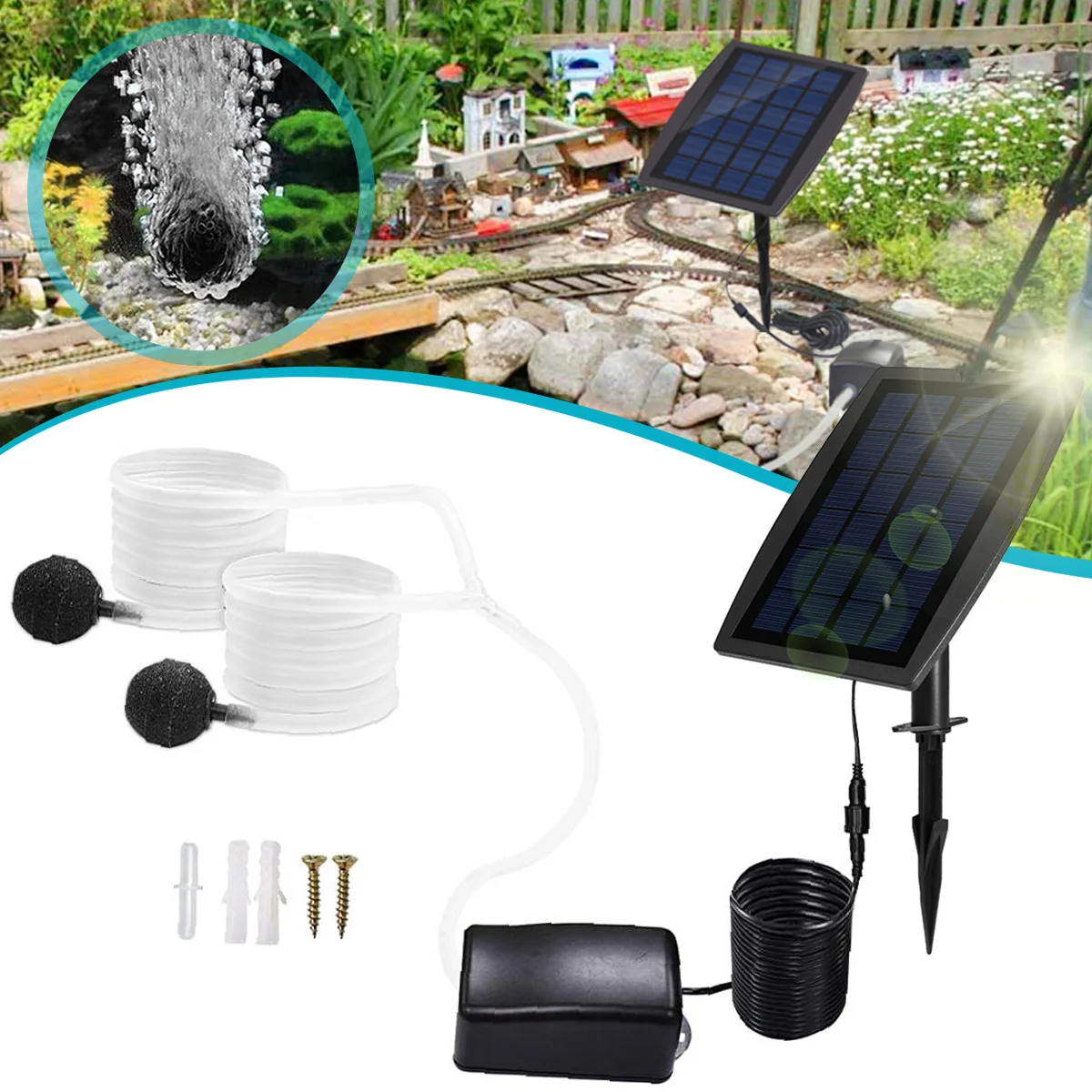 

L Solar Oxygen Pump Air Pump Oxygenator 2.5W Quiet Solar Energy Household Oxygen Pump Fishing Aquarium Oxygen Pump Durable Pond