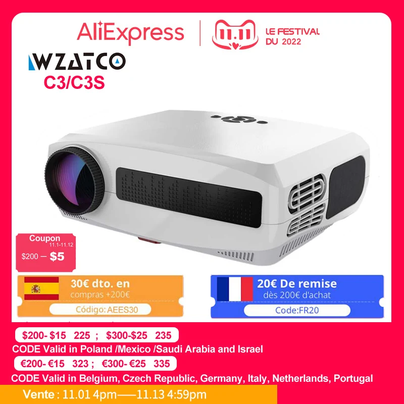 Kup Projektor LED WZATCO C3 Android 10.0 WIFI Full HD 1080P 300 Calowy Duży Ekran Proyector Kino Domowe Inteligentne Wideo Beamer Kup Projektor LED WZATCO C3 Android 10.0 WIFI Full HD 1080P 300 Calowy Duży Ekran Proyector Kino Domowe Inteligentne Wideo Beamer