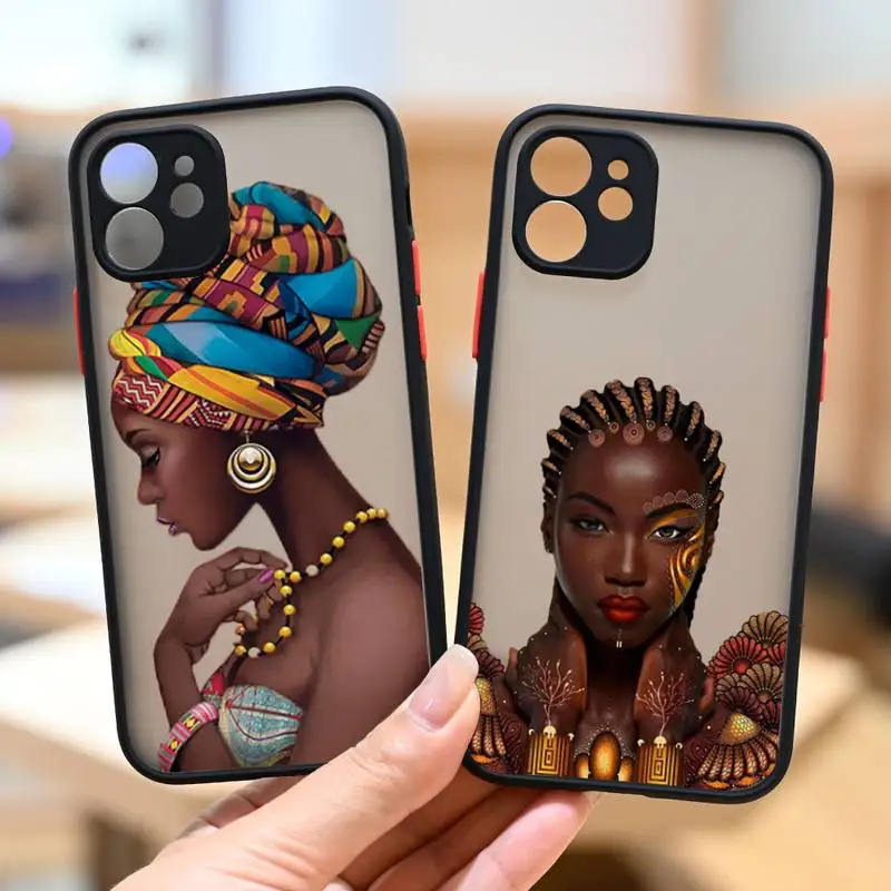 

Art African Girl Phone Case For iPhone 12 11 Mini Pro XR XS Max 7 8 Plus X Matte transparent Back Cover