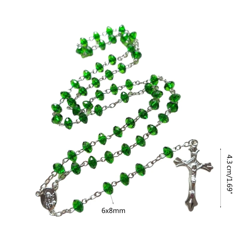 Ожерелье с крестом и четками из зеленых камней аксессуары для центра Christian VirginMary