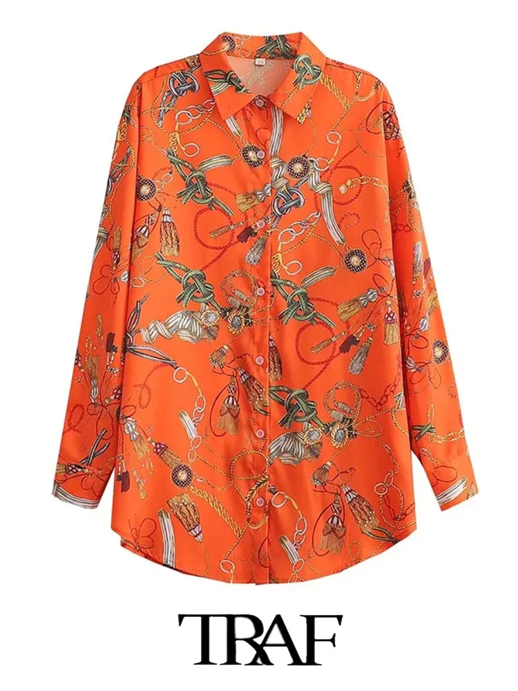 

Женская атласная блузка с длинным рукавом, с принтом