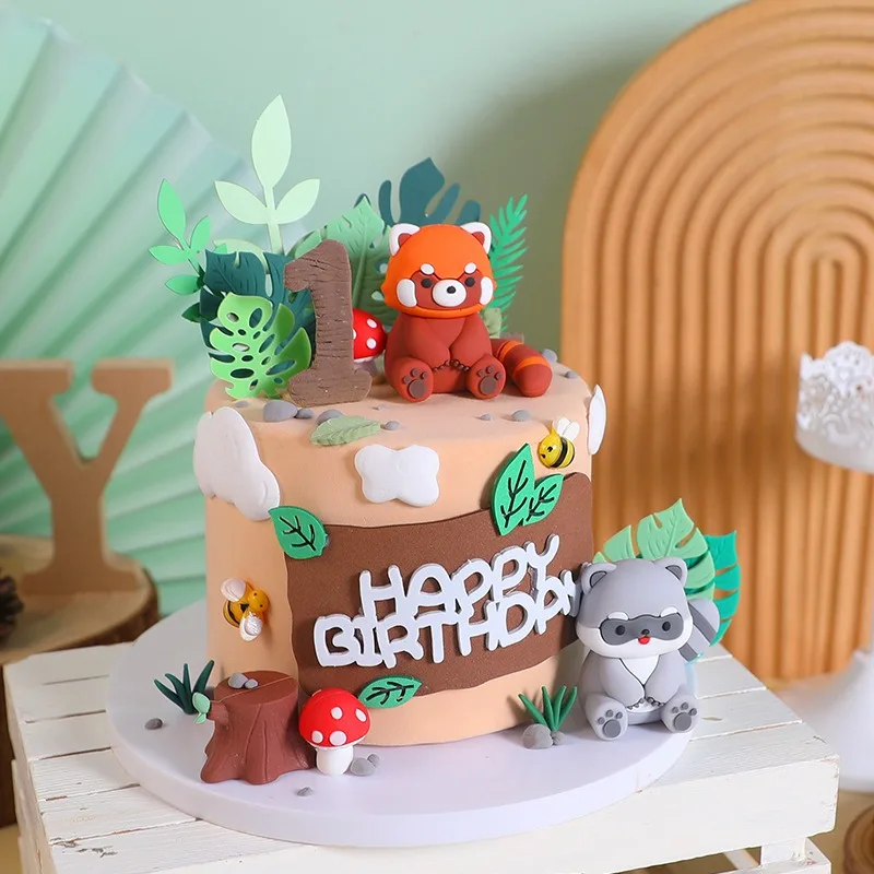 Фото Мультфильм Aniamal Cake Dec Little Raccoon Red Panda Кекс Украшение Джунгли Сафари Happy Kid День Рождения Девушка Мальчик Babyshower №4