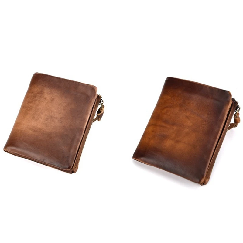 

Cow Leather Men's Wallets,Retro Multifunction Zipper Purses,Coin Purses,Short Male Wallet