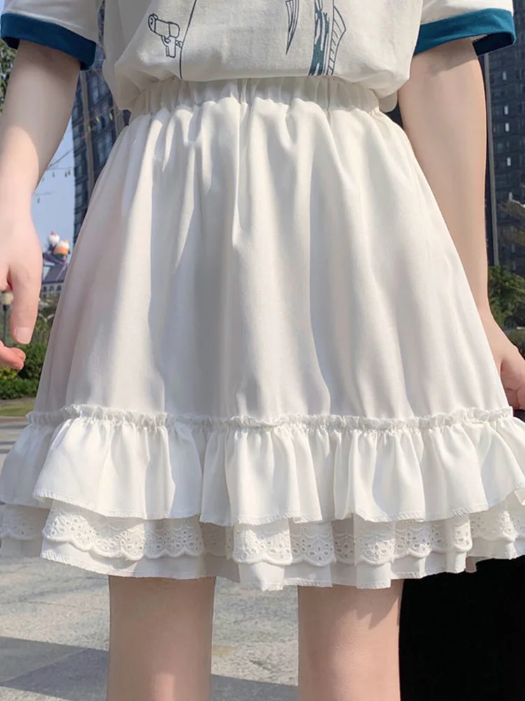 

Goth Gothic Lace Ruffle Mini Skirts Womens Harajuku Fairy Grunge Black Pleated Skirt Japanese Lolita Streetwear