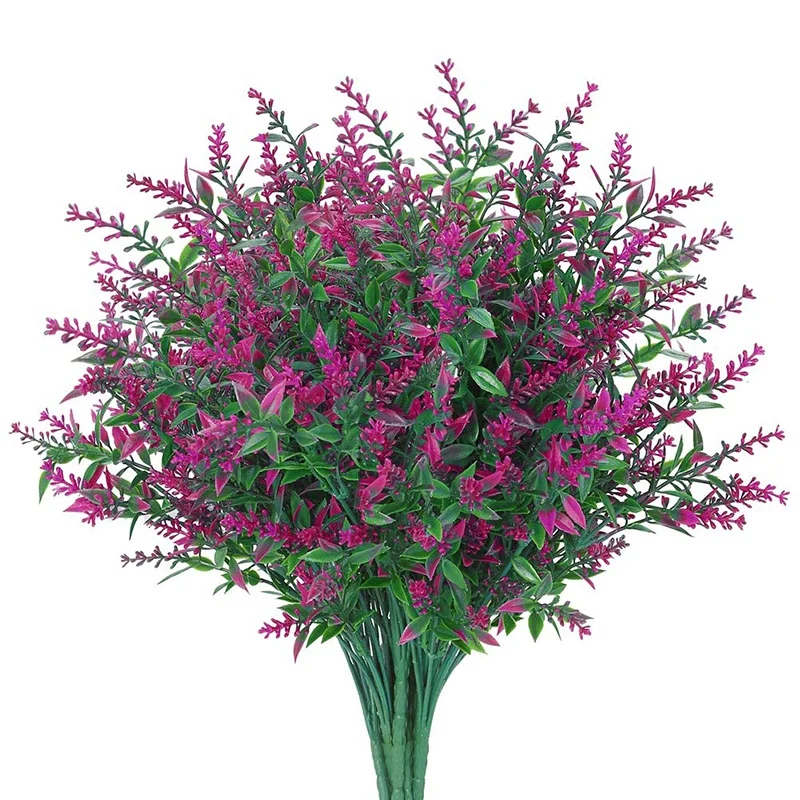 

8 Bundles Artificial Lavender Flowers Outdoor Fake Flowers for Decoration UV Resistant No Fade Faux Plants(Fuchsia)