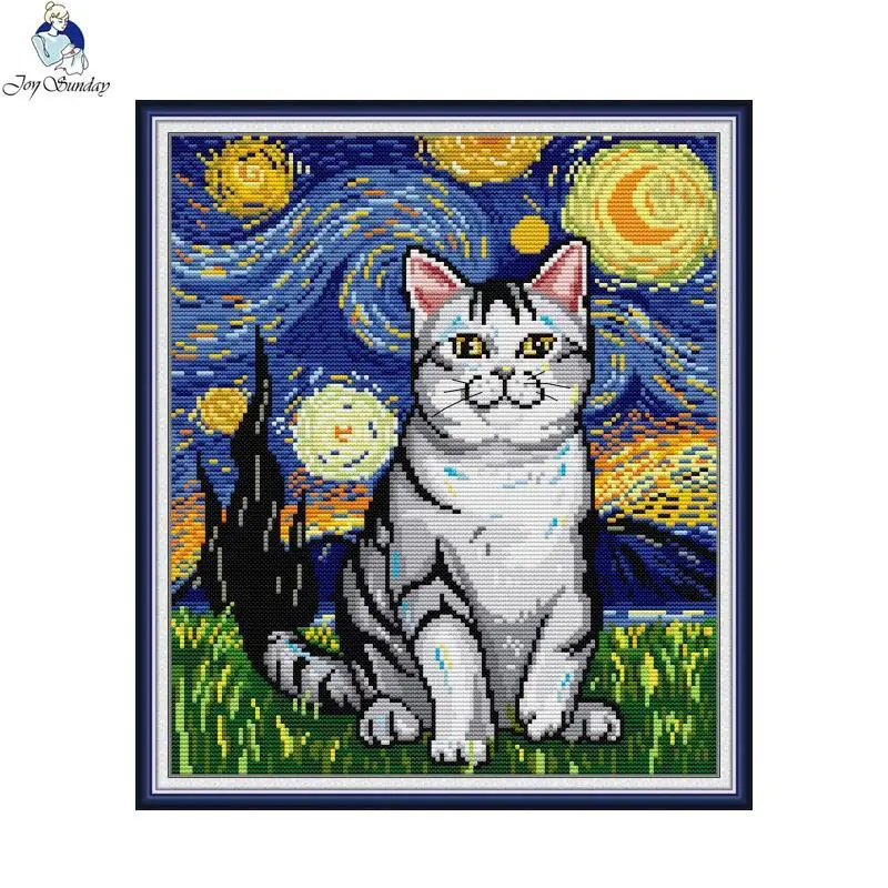 Звездная ночь и кошки DIY Художественный узор вышивка крестиком 14CT 11CT холст ткань