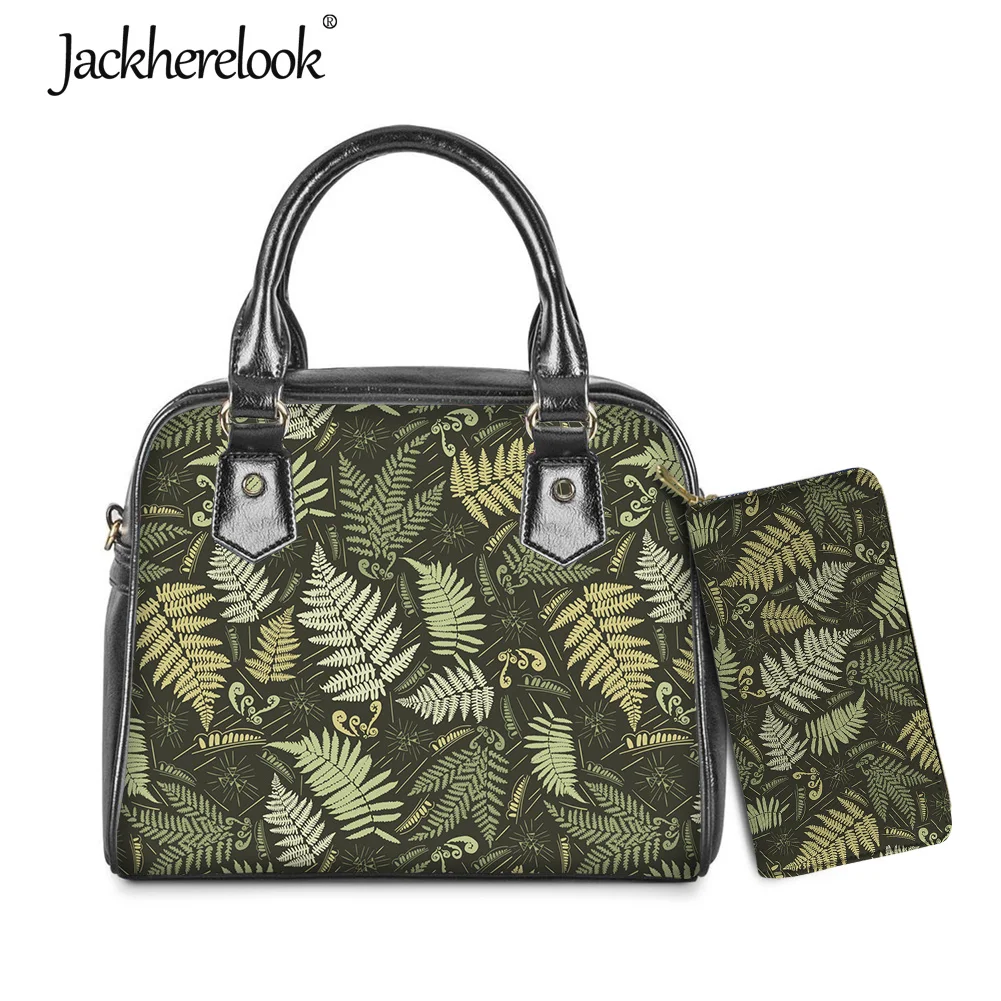 

Jackherelook 2 шт. сумочки, мини-кошелек для дам, темный тропический пальмовый лист, брендовый дизайн, хорошее качество, кожаные сумки через плечо