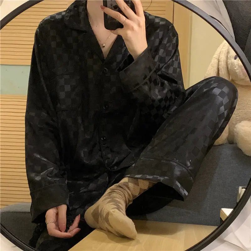 Spring and Autumn Pajamas Women's Ice Silk Long Sleeve Two Piece Set 2023 New Thin Simulated Home Wear