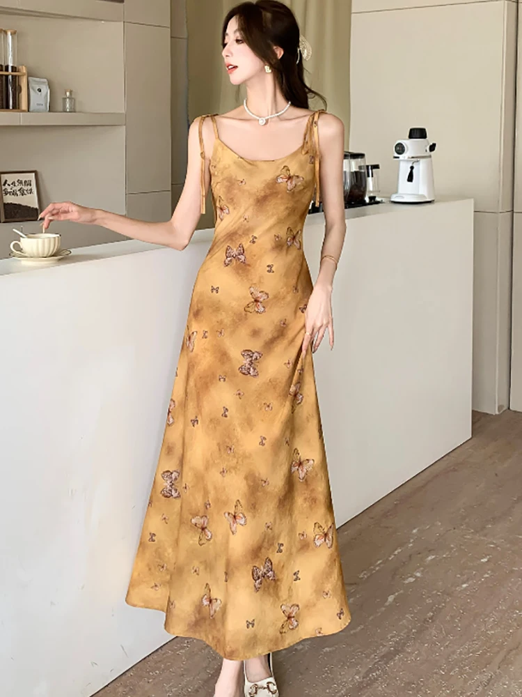 Новинка 2024 модное шикарное длинное платье на бретельках с бантом летнее