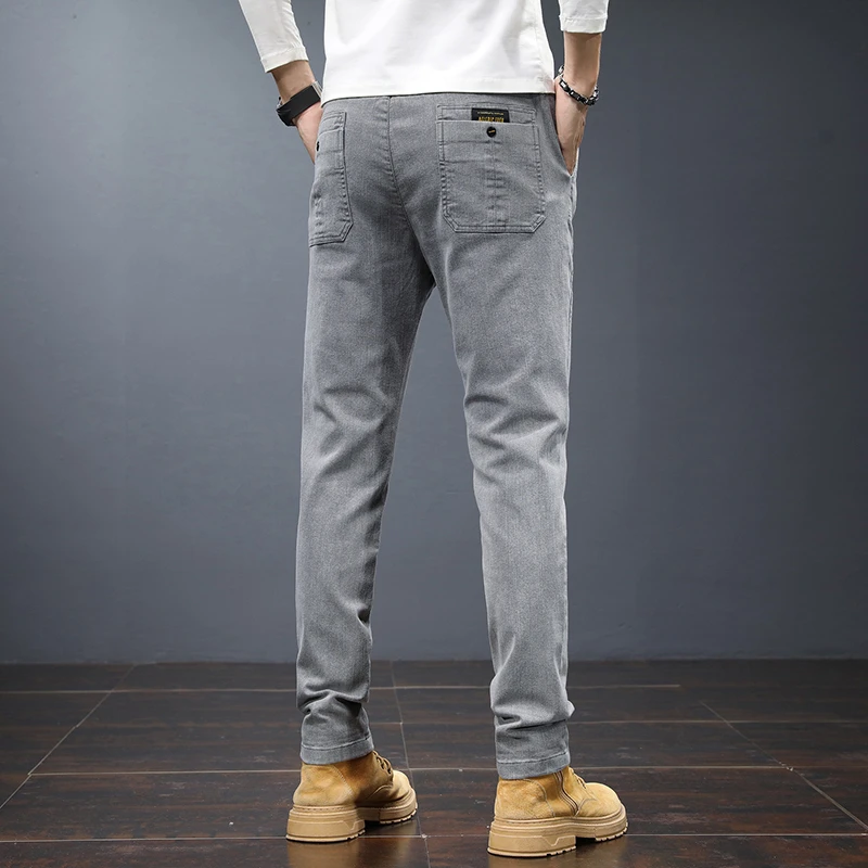 CUMUKKIYP Брюки мужские облегающие повседневные эластичные длинные штаны с прямыми
