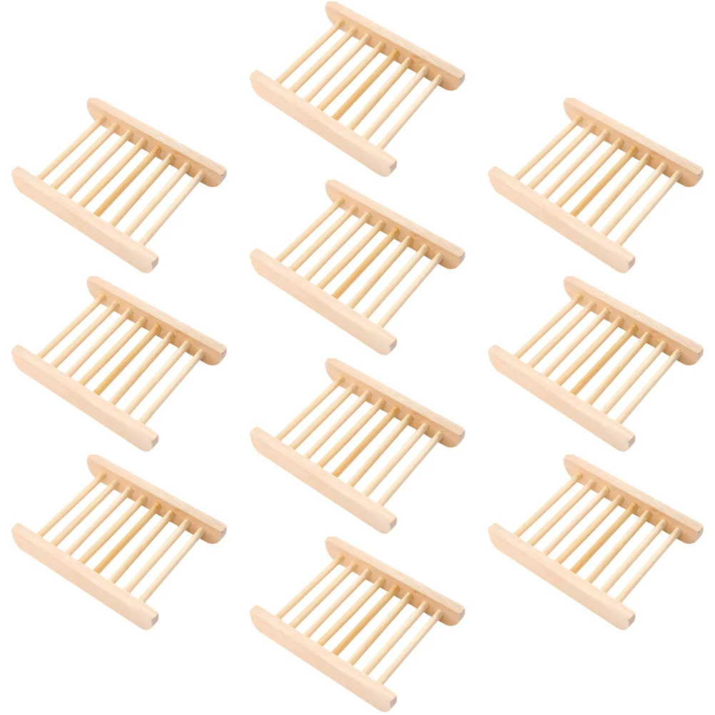 

10pcs Soap Dish Holder Wooden Soap Storage Holder Bathroom Draining Soap Tray