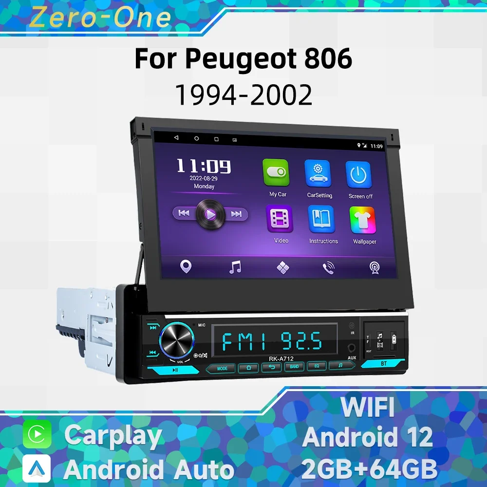 1 Din 7 &quotвыдвижной экран Carplay Android автомобильное мультимедийное радио для Peugeot 806