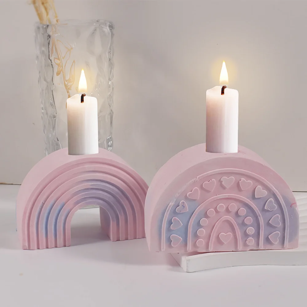 

Rainbow Arch Shaped Tealight Candlestick Silicone Molds DIY Plaster Cement Concrete Candle Holder Epoxy Resin Mold Home Decor