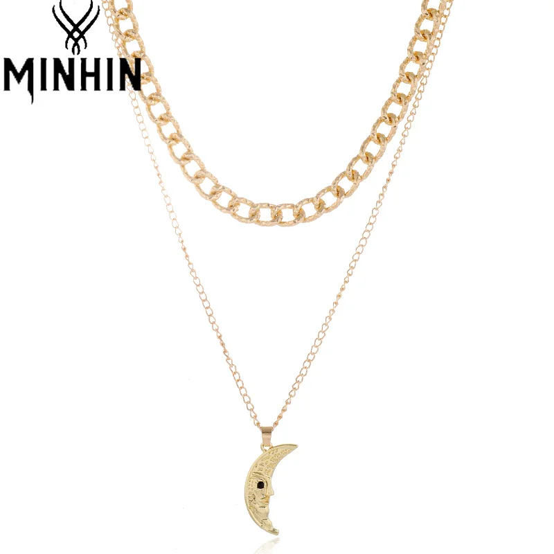 

MINHIN Gold Plated Moon Pendant Necklaces for Women Girls Cartoon Black Crystal Eye Choker Link Chain Party Jewelry Gifts