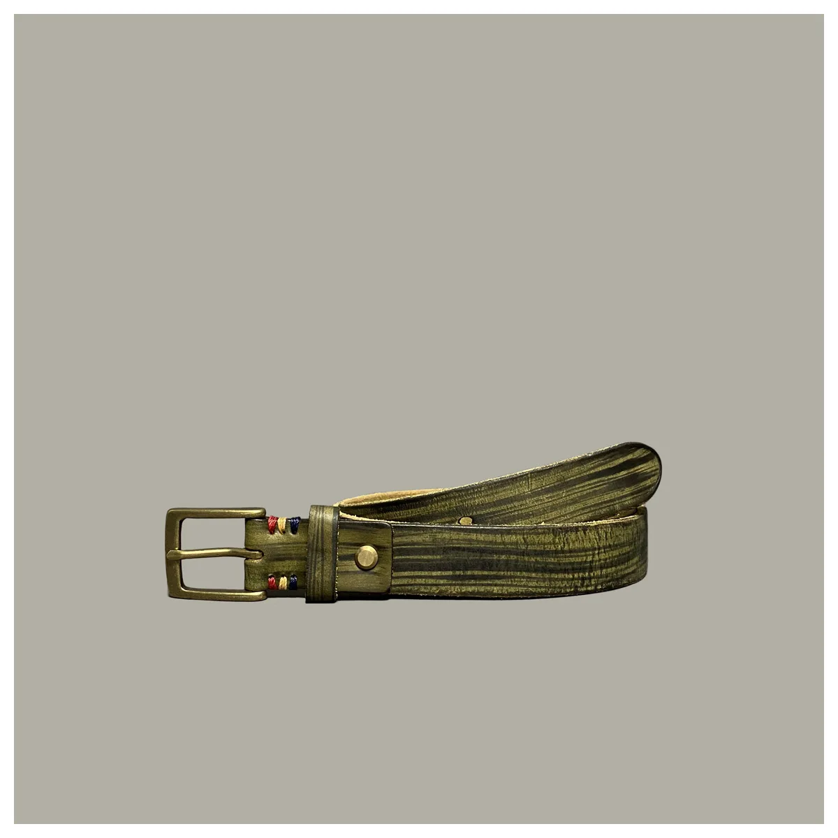 Japanese retro handmade gradient color unisex denim casual belt first layer cowhide copper buckle belt green