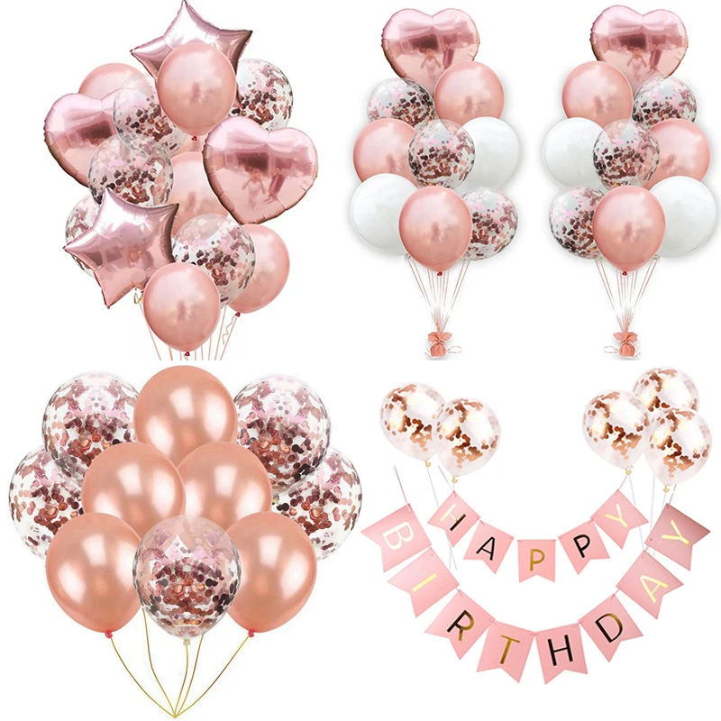 

Rose Gold Wedding Party Balloons Happy Birthday Letter Foil Balloons Adults Party Baby Shower Anniversary Event Decor Supplies