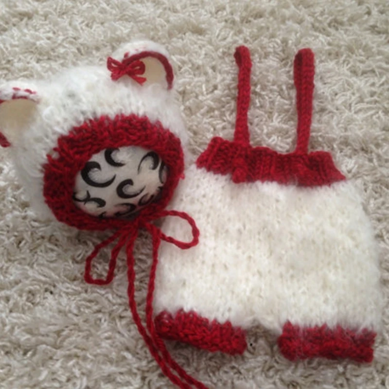 Милый наряд для детской фотографии вязаная шапка с медведем костюм брюки