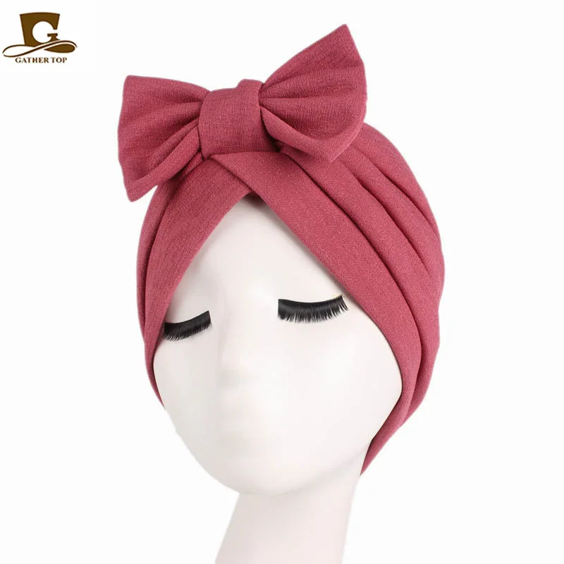 

New Muslim Women Turban Hats Pre tied Knotted Solid Caps Chemo Beanies Headwear for Cancer chemotherapy Hair Cover