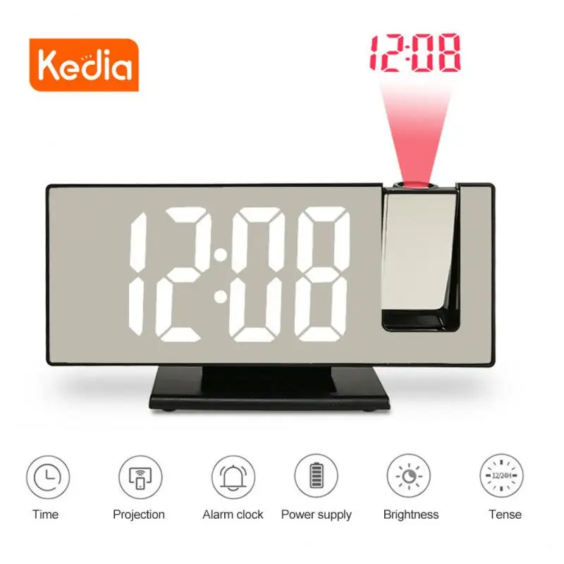 

LED Mirror Digital Projection Alarm Clock Table Electronic Clocks Brightness Adjustment Bedroom Snooze Larger LED Mirror Clock