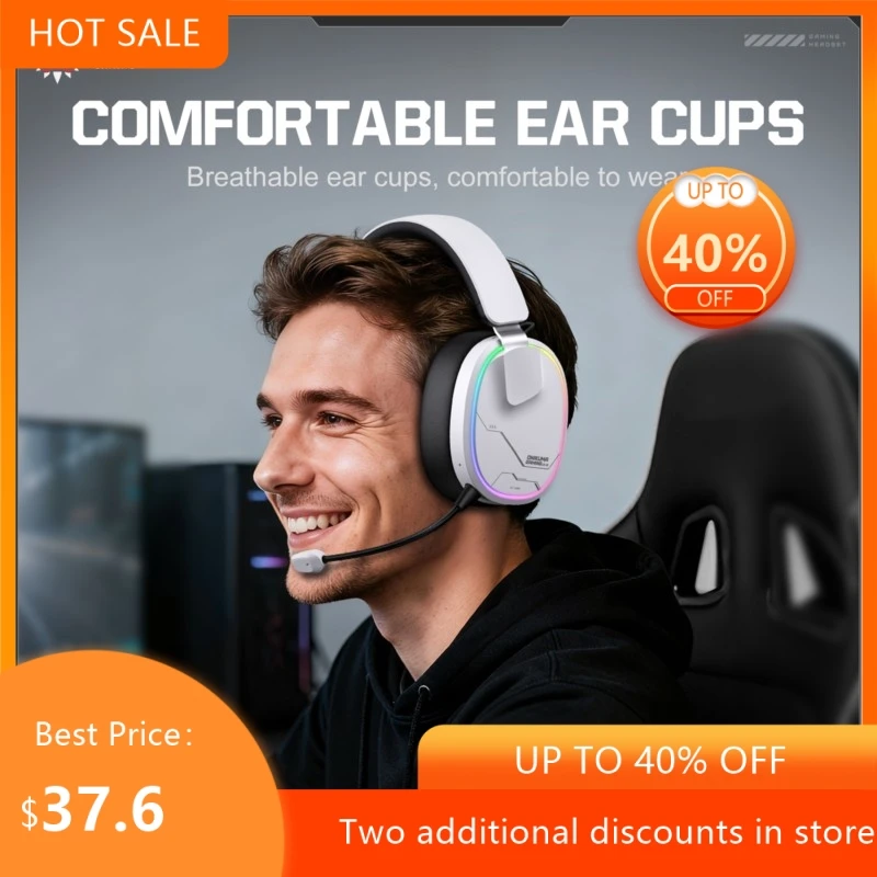 Фото Беспроводные игровые наушники GUEIN Nextron Smart Head On 2.4G с RGB-подсветкой, хит продаж 2026 года, дропшиппинг, новинка. №4
