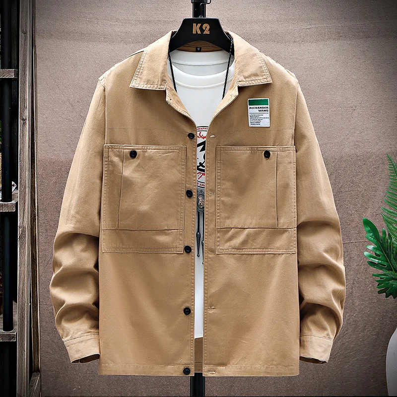 Autumn New Mens Military Shirt Men Long Sleeve Cargo Shirts 100% Cotton Casual Solid Shirt Male Pocket Work Shirt