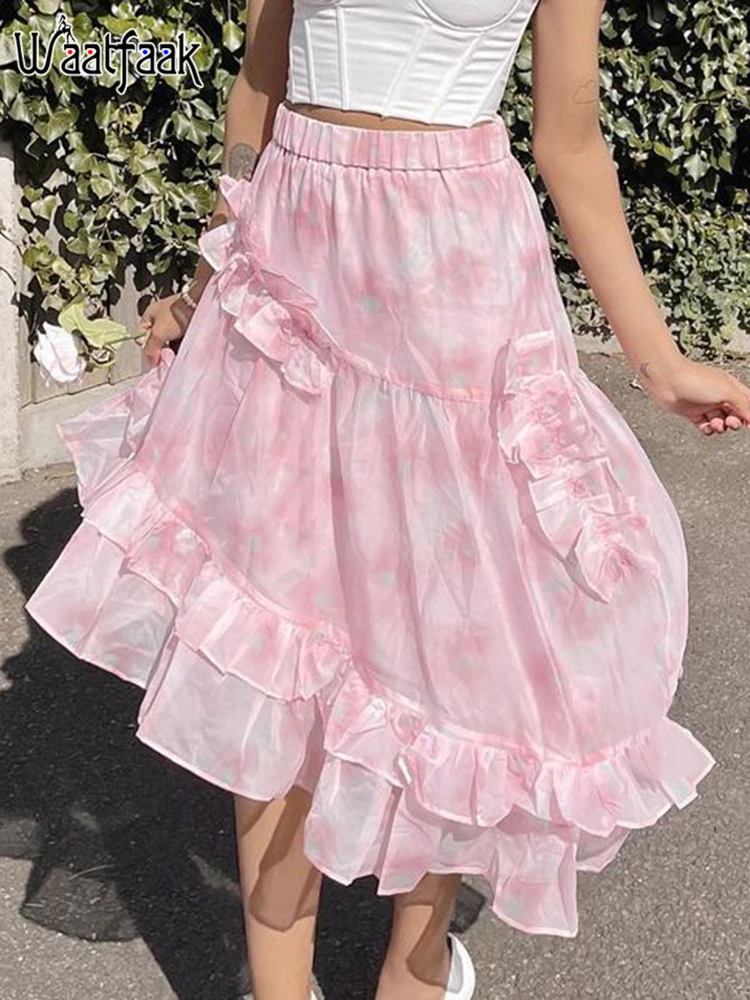 

Юбка-миди Женская трапециевидная с оборками и высокой талией