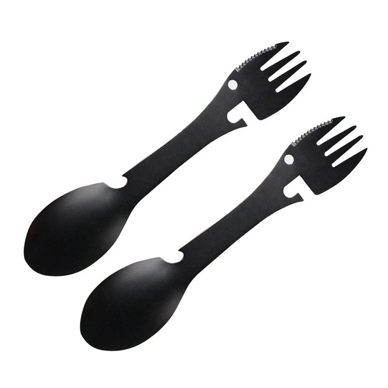 

2X Multifunctional Camping Equipment Cookware Spoon Fork Bottle Opener Portable Tool Outdoor Survival