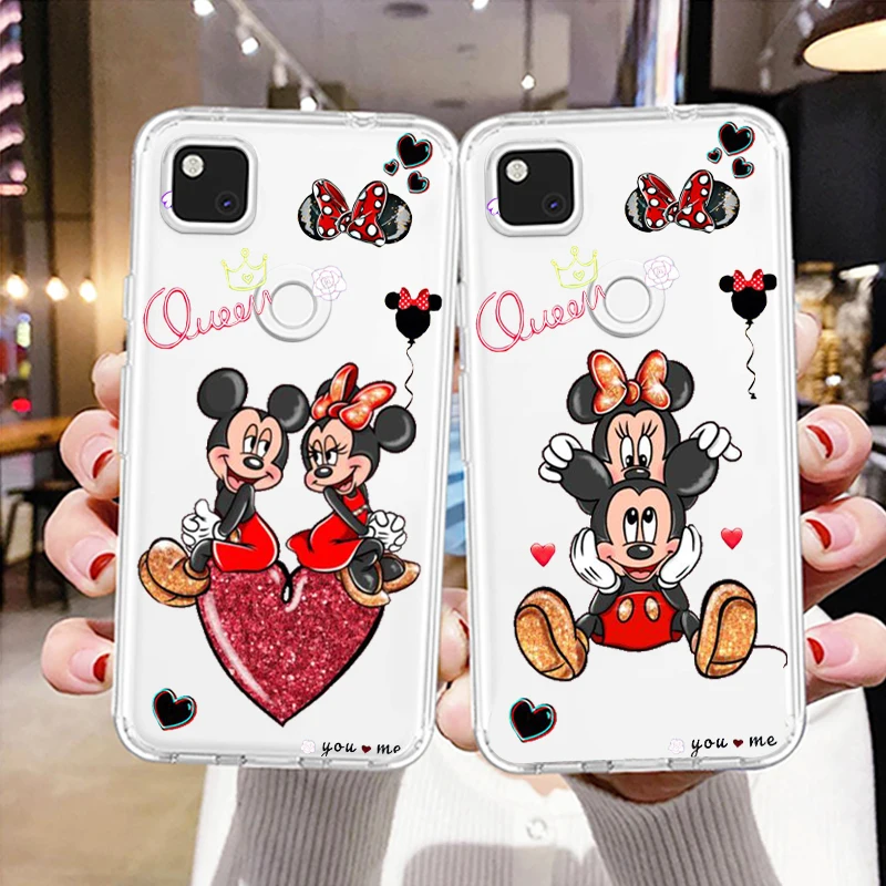 

Love Disney Mickey Minnie Phone Case For Google Pixel 7 6 Pro 6A 5A 5 4 4A XL 4G 5G Transparent Cover Soft TPU FUndas Capa