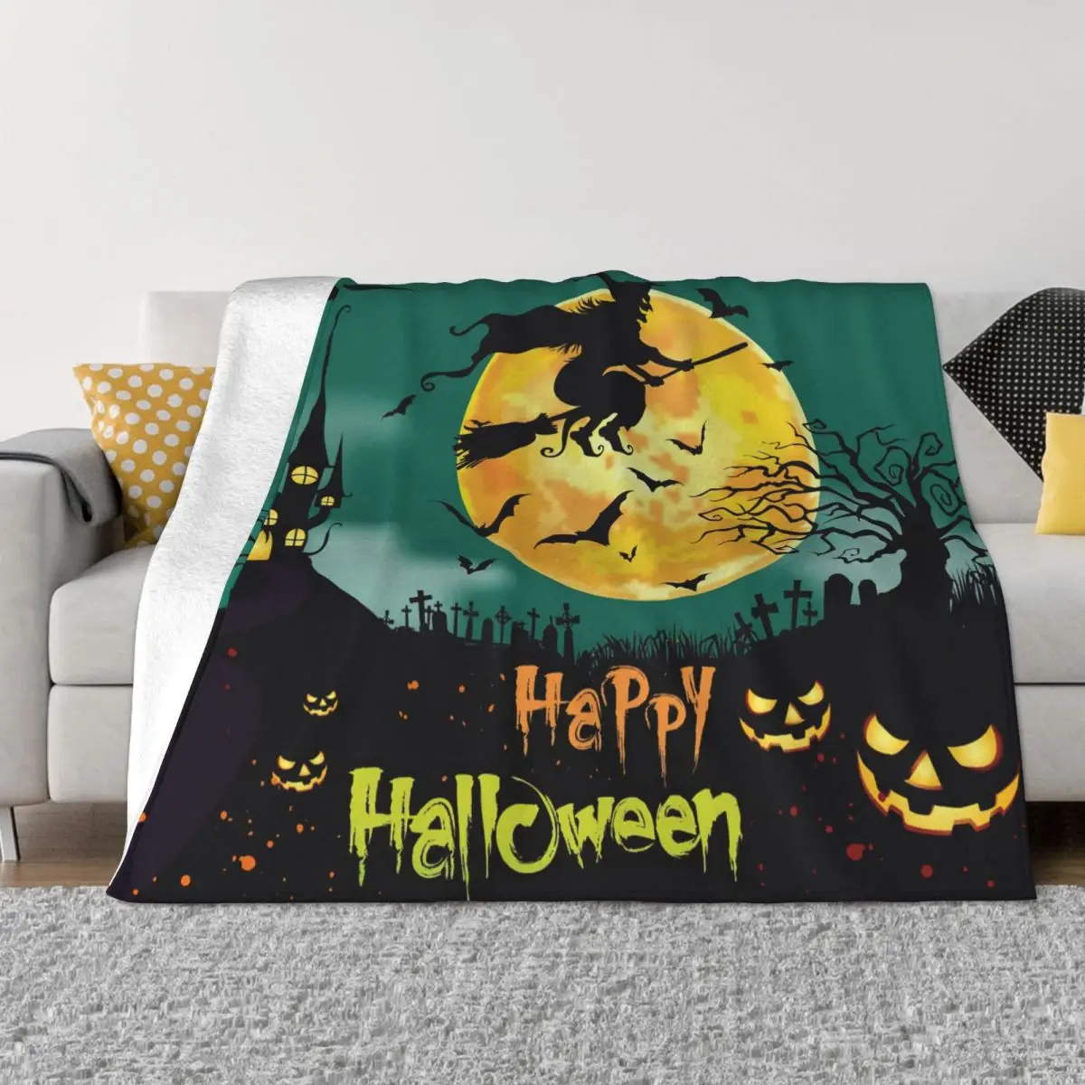 

Фланелевые одеяла в виде ужасной тыквы на Хэллоуин, забавный домик ведьмы с привидениями, пледы для дома, покрывала 200x150 см