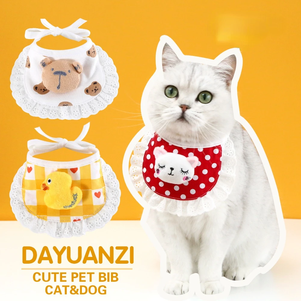 

Cat Bib Collar Puppy Cartoon Polka Dot Plaid Lace Bear Yellow Duck Bib Cotton Cute Cartoon Cat 100% Cotton Comfortable Collar
