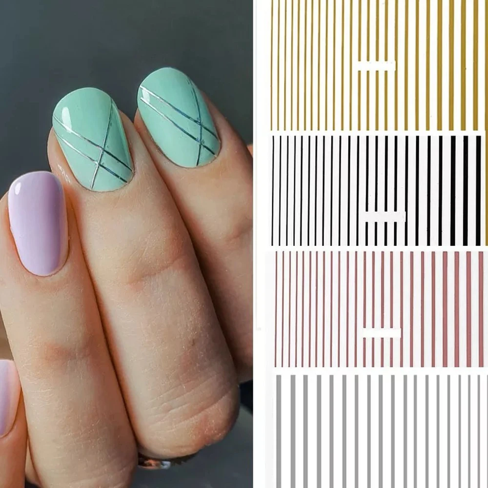 

Stripe Line Nail Sticker Decal Thin Lining Line Art Self-Adhesive Peel Off Silver /Gold /White /Black Gold Stickers Accessories