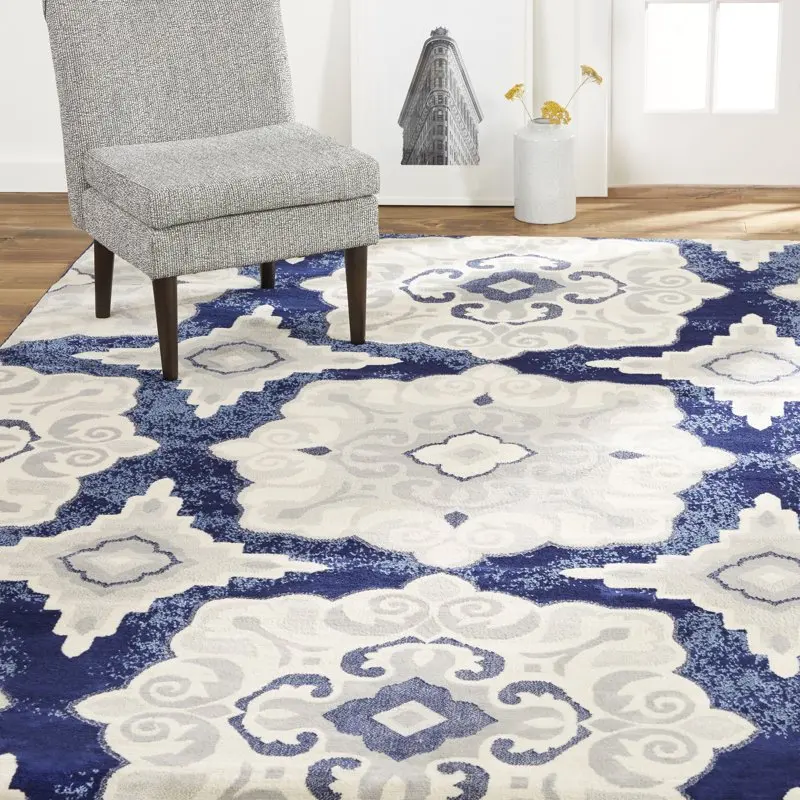 

Gorgeous Transitional 21"x35" Medallion Navy Blue & Ivory Salem Area Rug