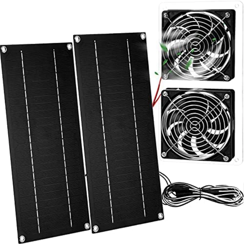 

Solar Panel Fan Kit 10W 12V Solar Powered Dual Fan Waterproof Solar Exhaust Fan Outdoor Portable Solar Ventilation Fan