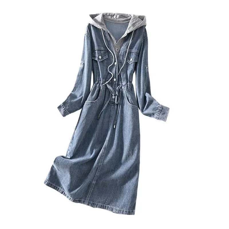 Джинсовое женское платье винтажное Повседневное платье-рубашка с длинным