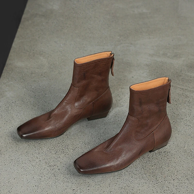 Высококачественные ботильоны из натуральной кожи на низком квадратном каблуке 2