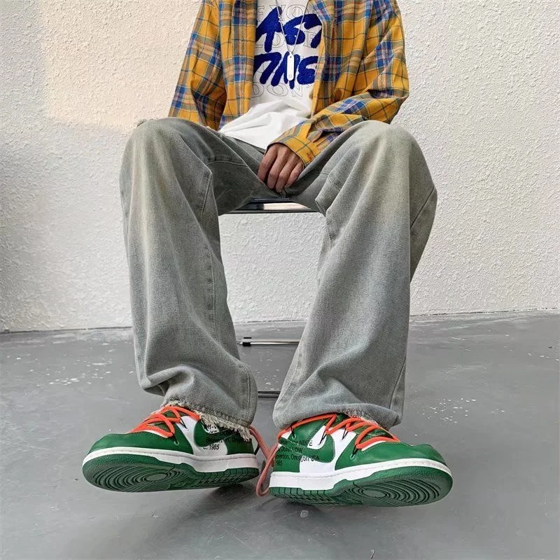 Summer Ripped Blue Jeans Men Fashion Casual Straight Baggy Jeans Men Streetwear Loose Hip Hop Hole Denim Pants Mens Trousers