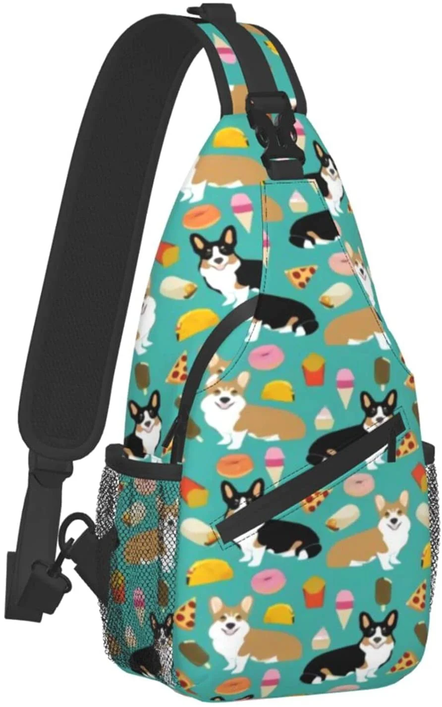 

Cute corgi Cross Chest Bag Diagonally Sling Backpack Travel Hiking Daypack Pattern Rope Crossbody Shoulder Bag