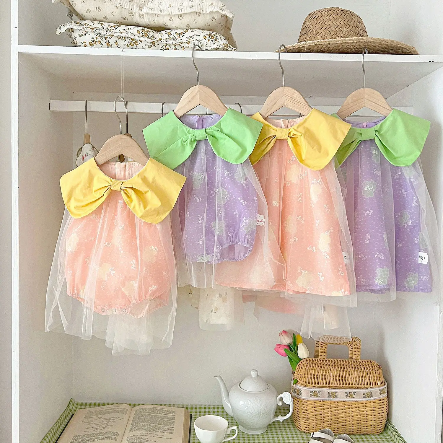 

2023 Summer Newborn Infant Baby Button Up Collar Rompers Kids Fashion Baby Clothing New Born Baby Girl Sister Clothes