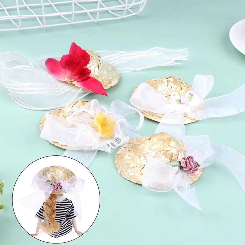 

Модная миниатюрная соломенная шляпа для кукольного домика 1:6, пляжная шляпа с цветком для куклы 30 см, декоративный головной убор с ручной пл...