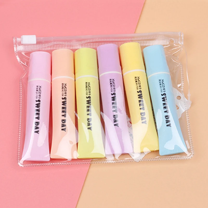 

6 Pieces /Pack Creative Highlighter Marker Pen Toothpaste Styling Graffiti Pen Candy Color Office Supplies School Stationery