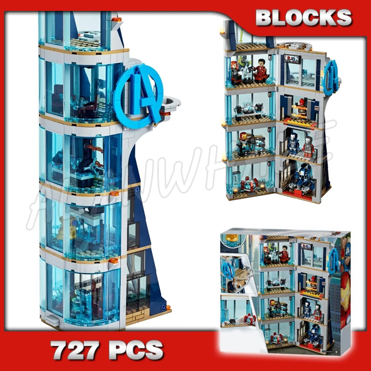 

727pcs Super Fighter 5-floor Revengers Tower Battle Armory Room Tech Lab Garage 11564 Building Blocks Boy Compatible With Model