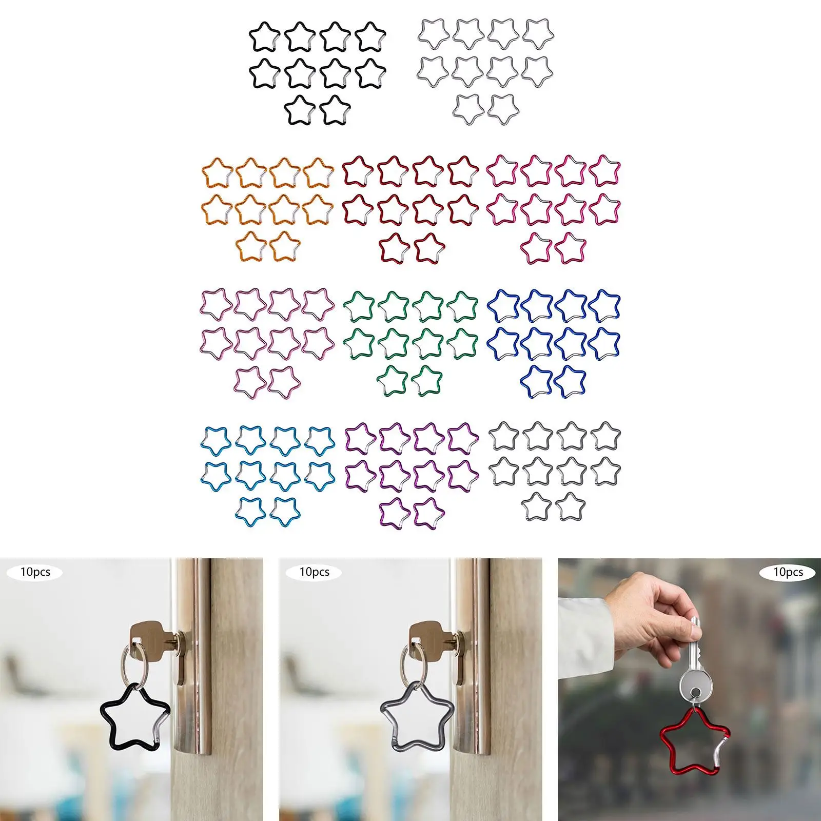 10Pieces Five Pointed Star Shaped Carabiner Key Chain Clip Keyring Hook Heavy
