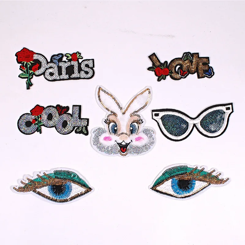 

50pcs/lot Luxury Large Sequin Embroidery Patch Eyes Peacock Bunny Rose Love T-Shirt Bag Clothing Decoration Craft Diy Applique