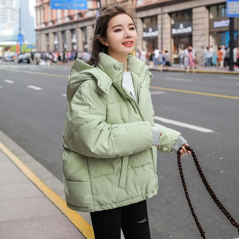 New Winter Jacket Women Short Parkas Hooded Cotton Padded Jacket Female Loose Parka Coat Thicken Warm Outwear