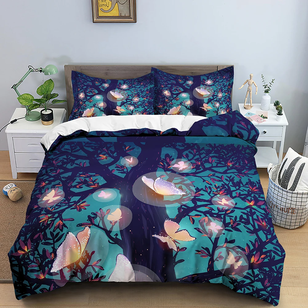 

Psychedelic Mushroom Landscape Comforter Bedding Sets The Underwater World Jellyfish Duvet Cover with Pillow Case