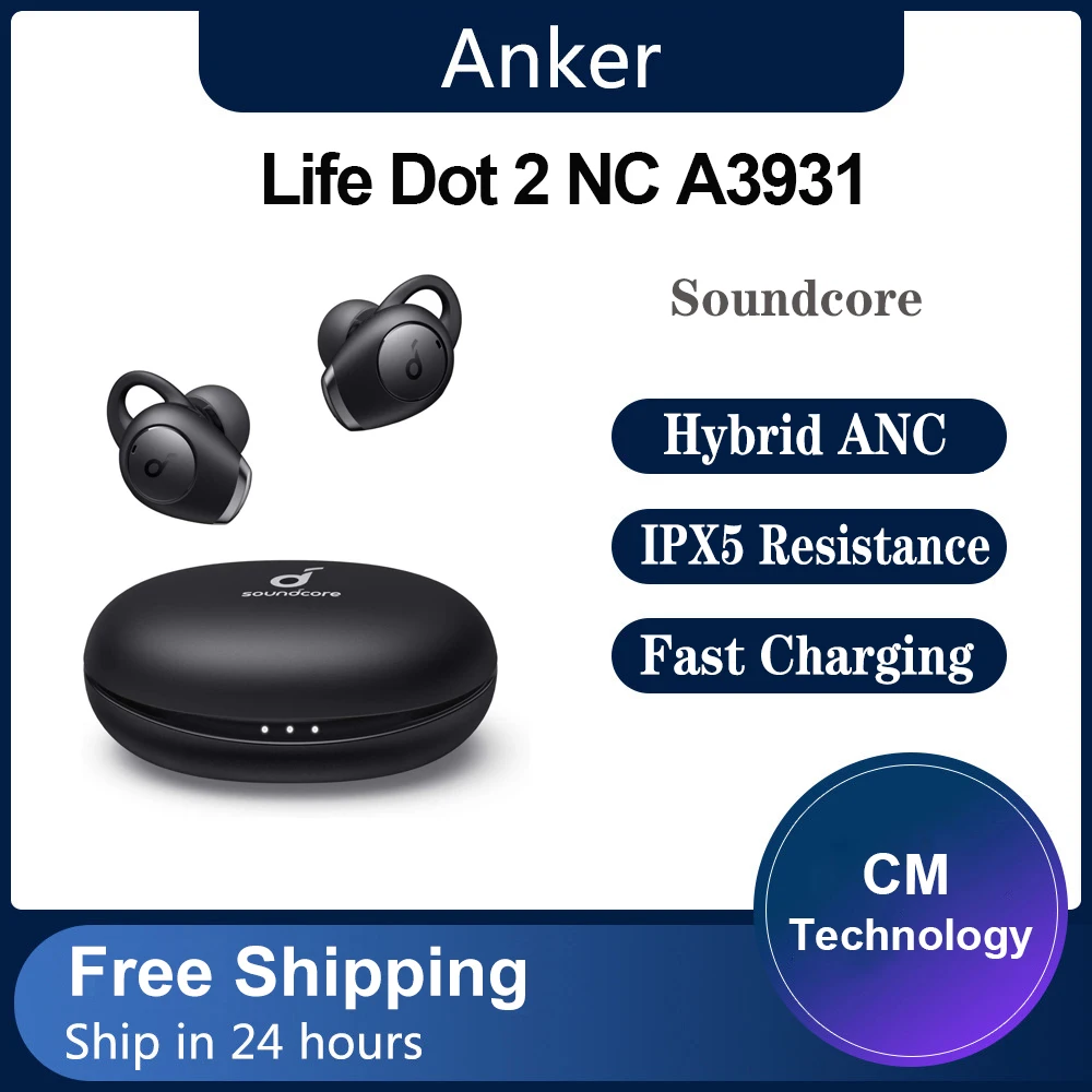 

TWS-наушники Anker от Soundcore Life Dot 2 NC, беспроводные наушники с активным шумоподавлением, с поддержкой Bluetooth, с 6-микрофоном, с функцией громкой связ...