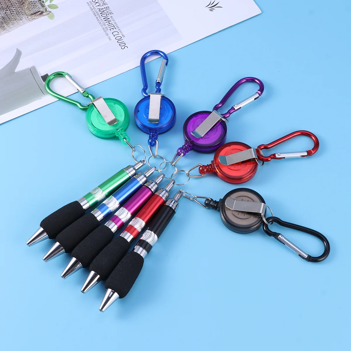 

Pen Retractable Clip Reel Badge Belt Pens Fine Holder Journaling Keychain Key Carabiner Lanyard Chain Colour Keyring Writing
