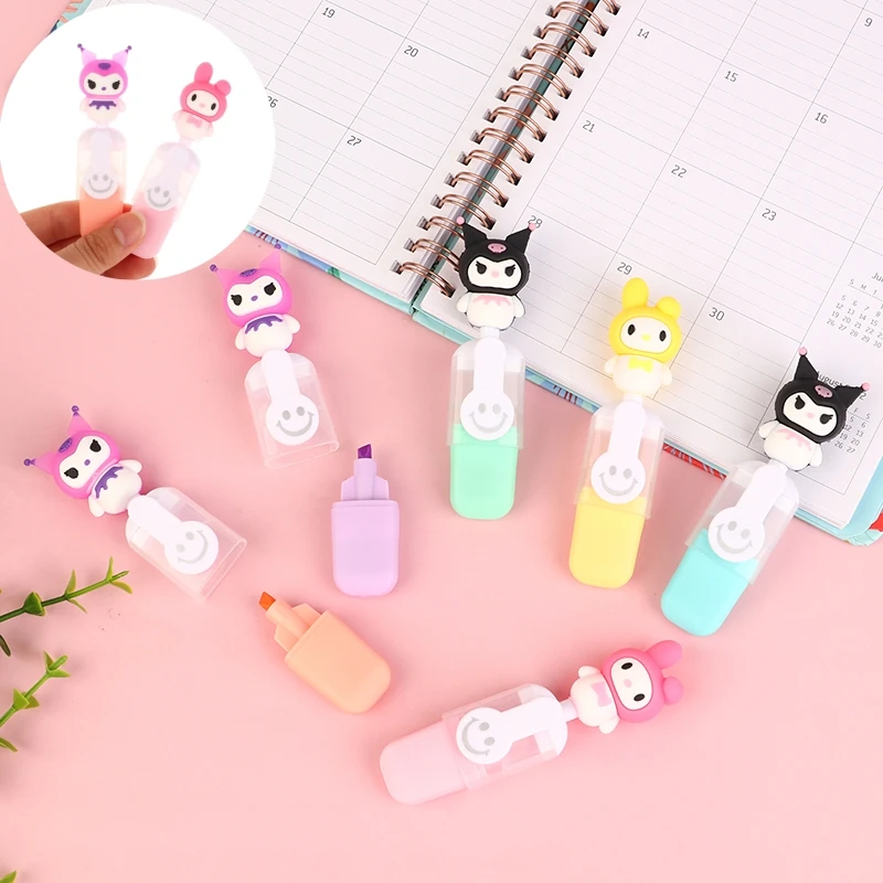 

6Pcs Sanrio Kuromi Highlighter Pen My Melody Kawaii Cartoon Cute Anime Student Six Colors Marker Pen Stationery Toys Girls Gifts