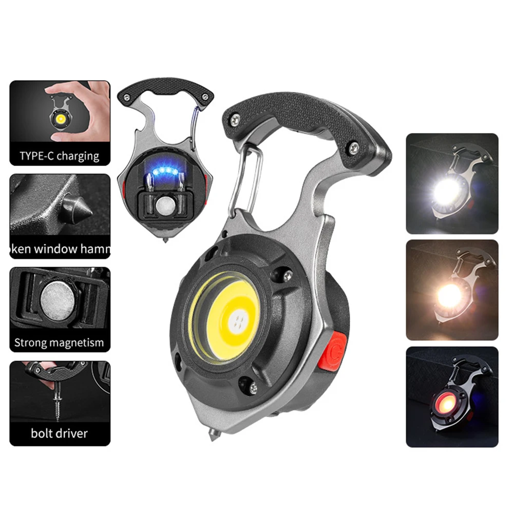 

Usb Opladen Cob Led Mini Zaklamp Sleutelhanger Flesopener Camping Survival Outdoor Draagbare Pocket Clip Emergency Lamp