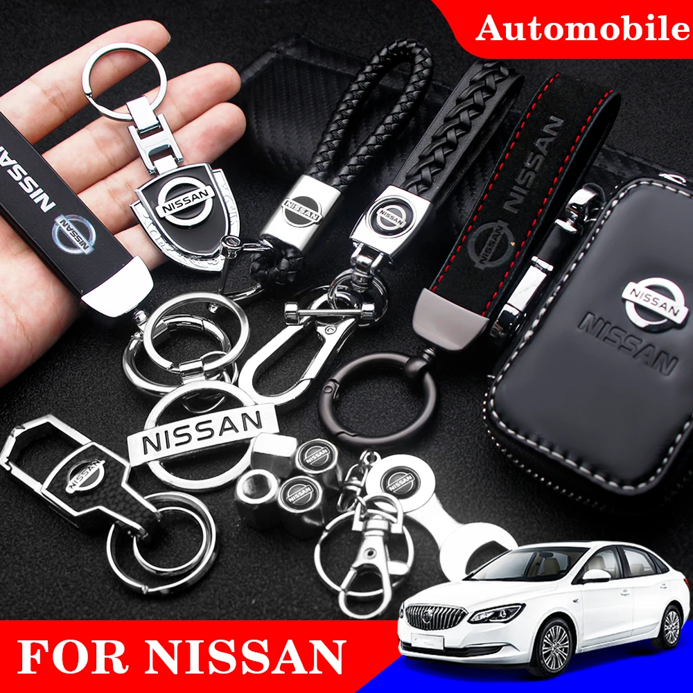 

Car Metal Keychain Leather Key Ring 3D Logo Key Case Car Styling For Nissan Qashqai J11 J10 Juke X Trail T32 Tiida Teana Skyline